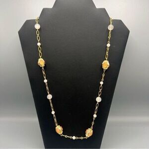 Talbots Gold-Tone Chain Beaded Rhinestone Long Necklace